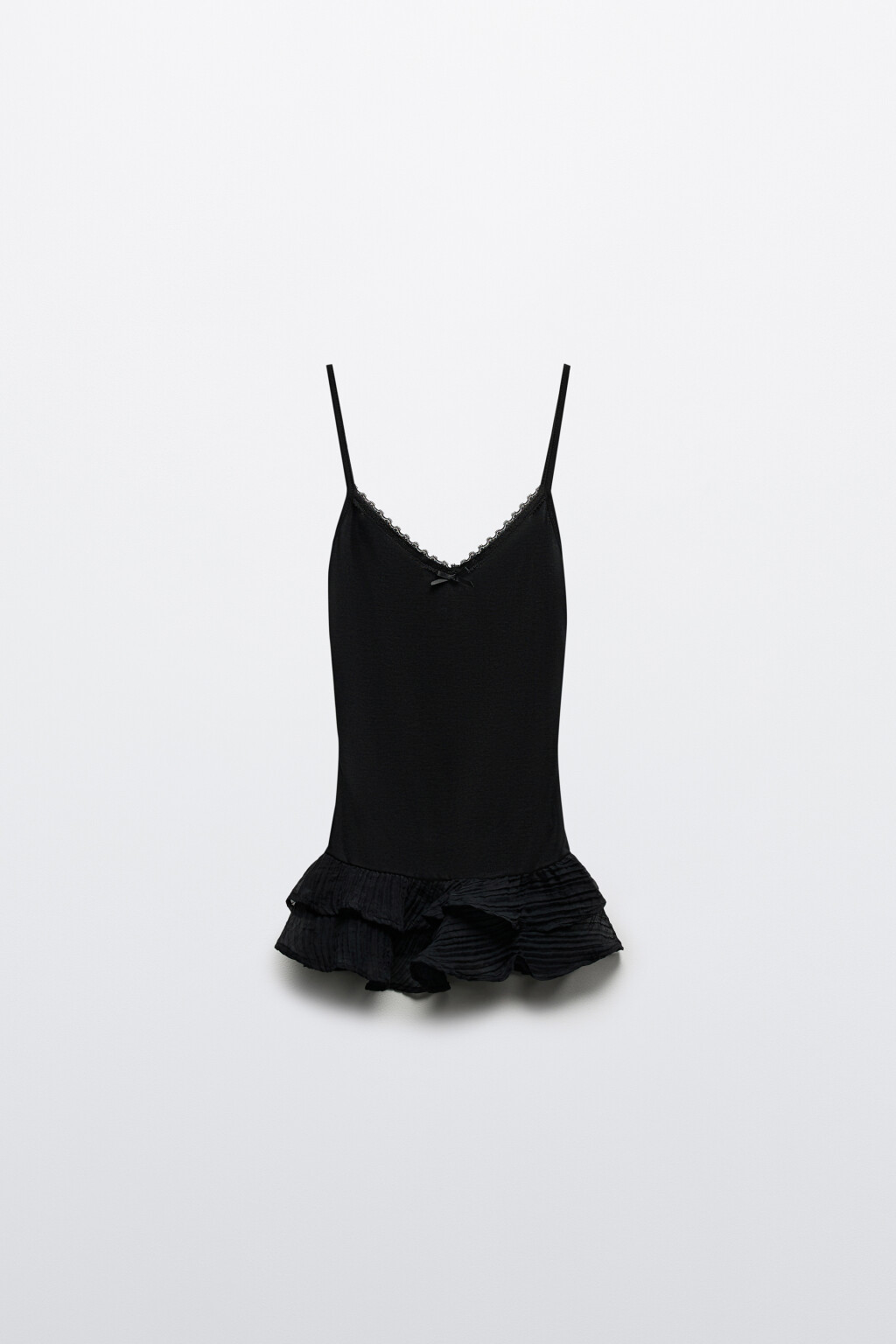 Майка с кружевом и оборками - цвет черный - 7