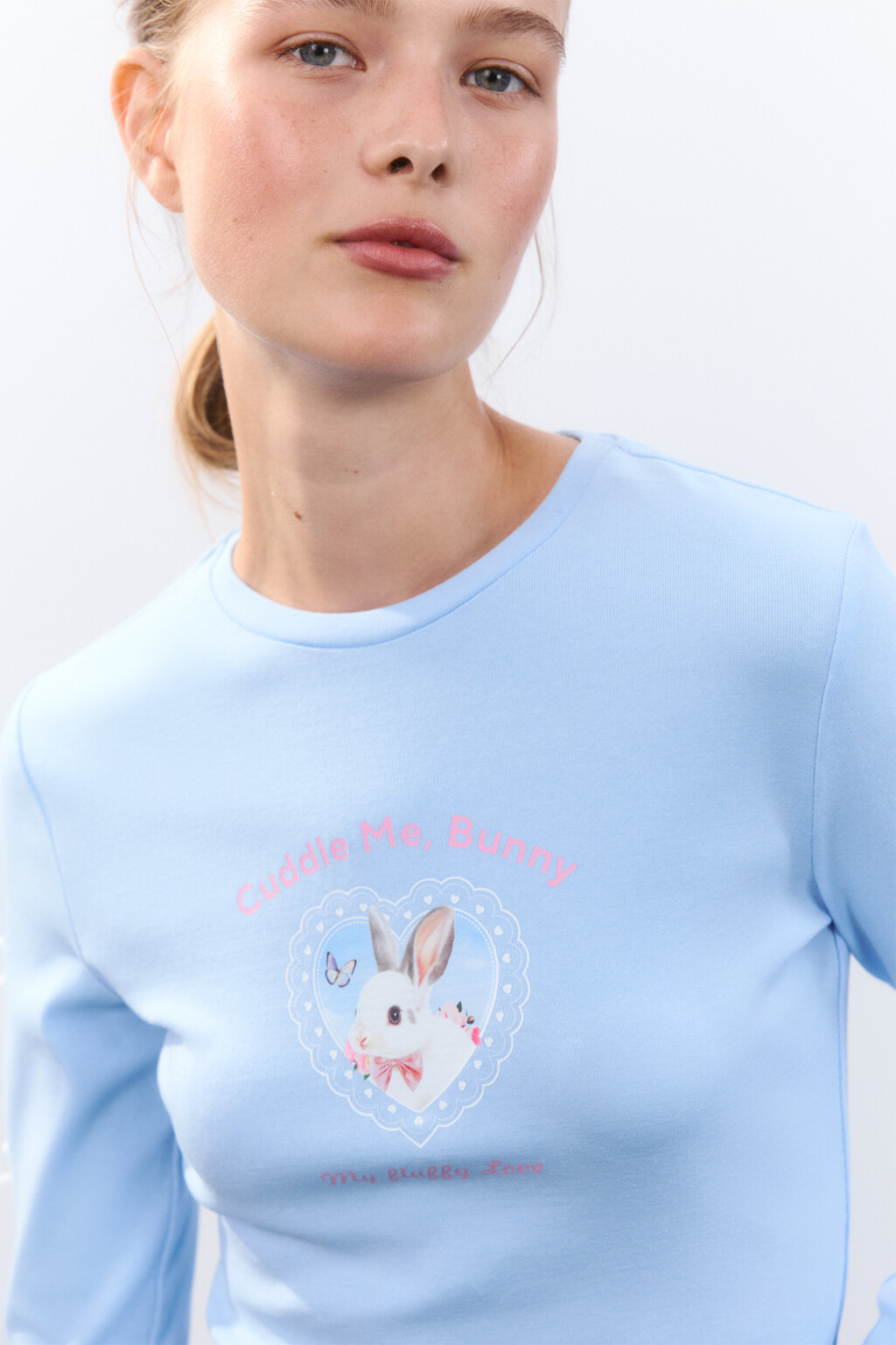 Лонгслив с принтом и бантиками - цвет голубой - 1