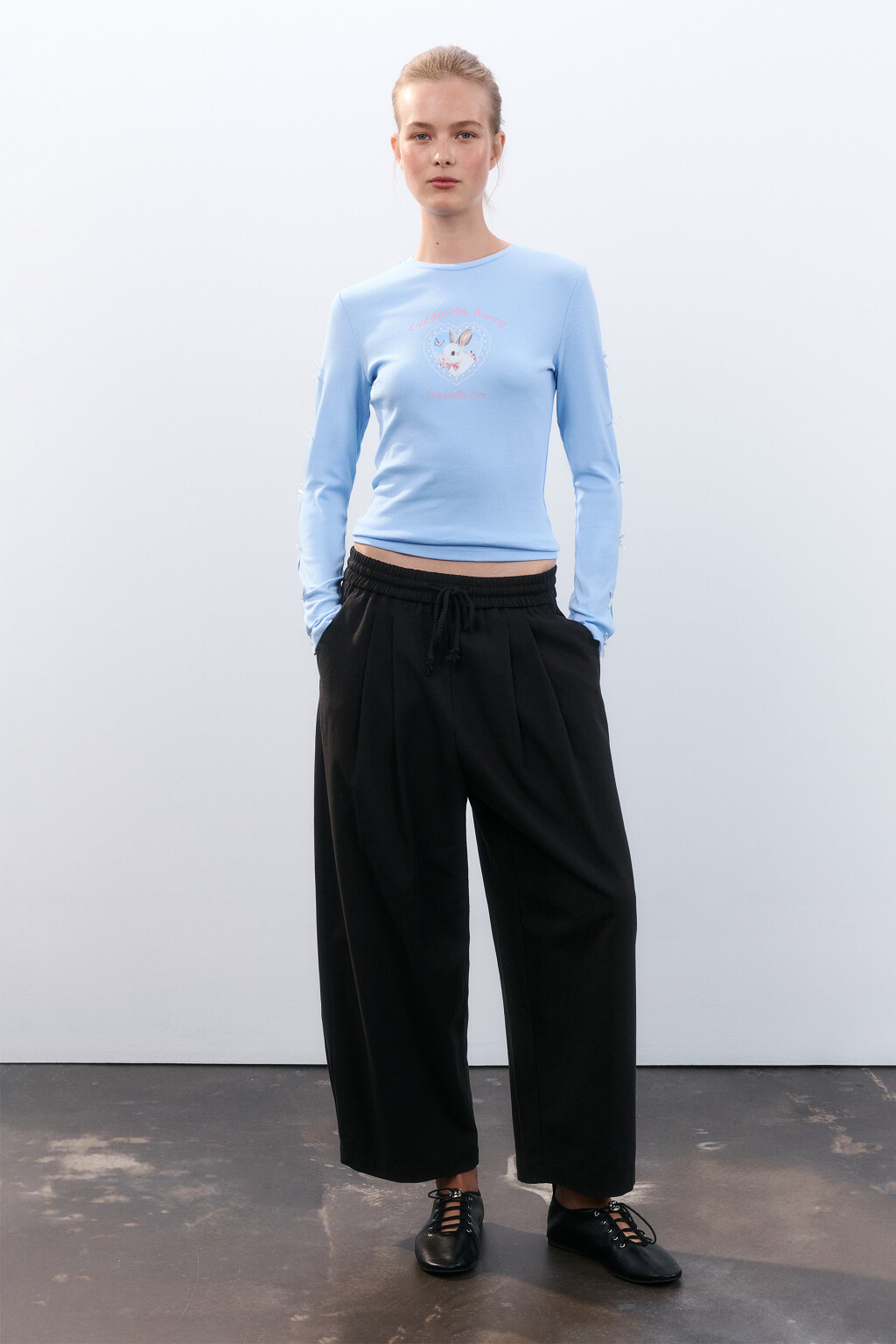 Лонгслив с принтом и бантиками - цвет голубой - 5