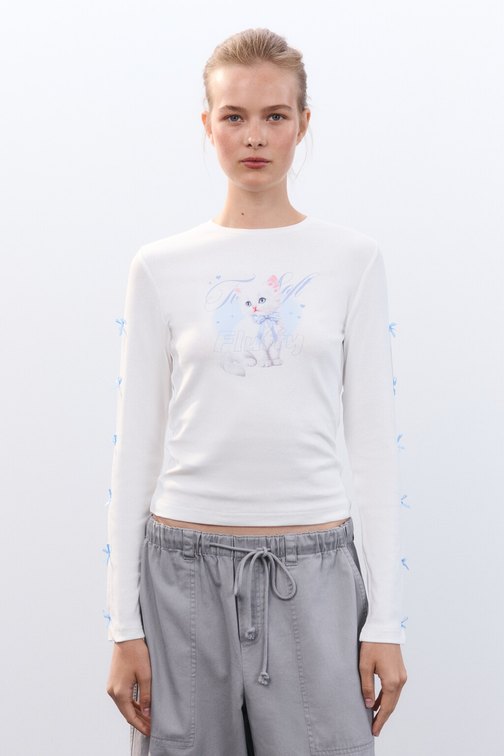 Лонгслив с принтом и бантиками - цвет белый - 3