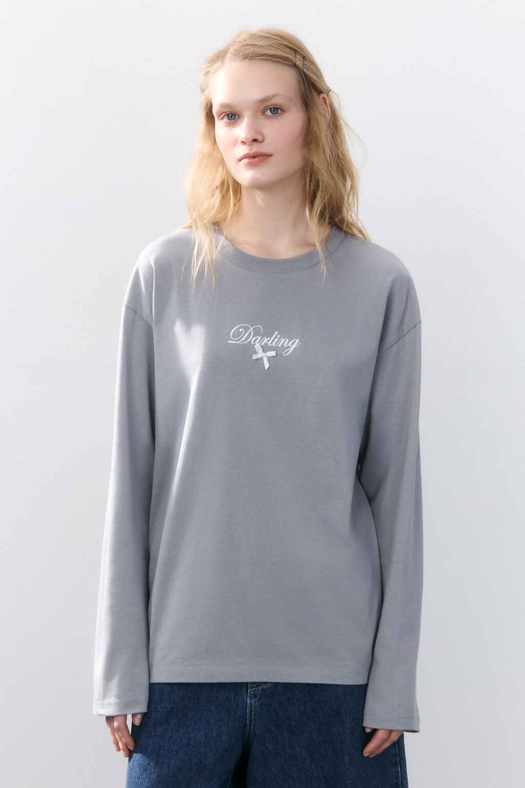 Лонгслив хлопковый с принтом - цвет серый - 2