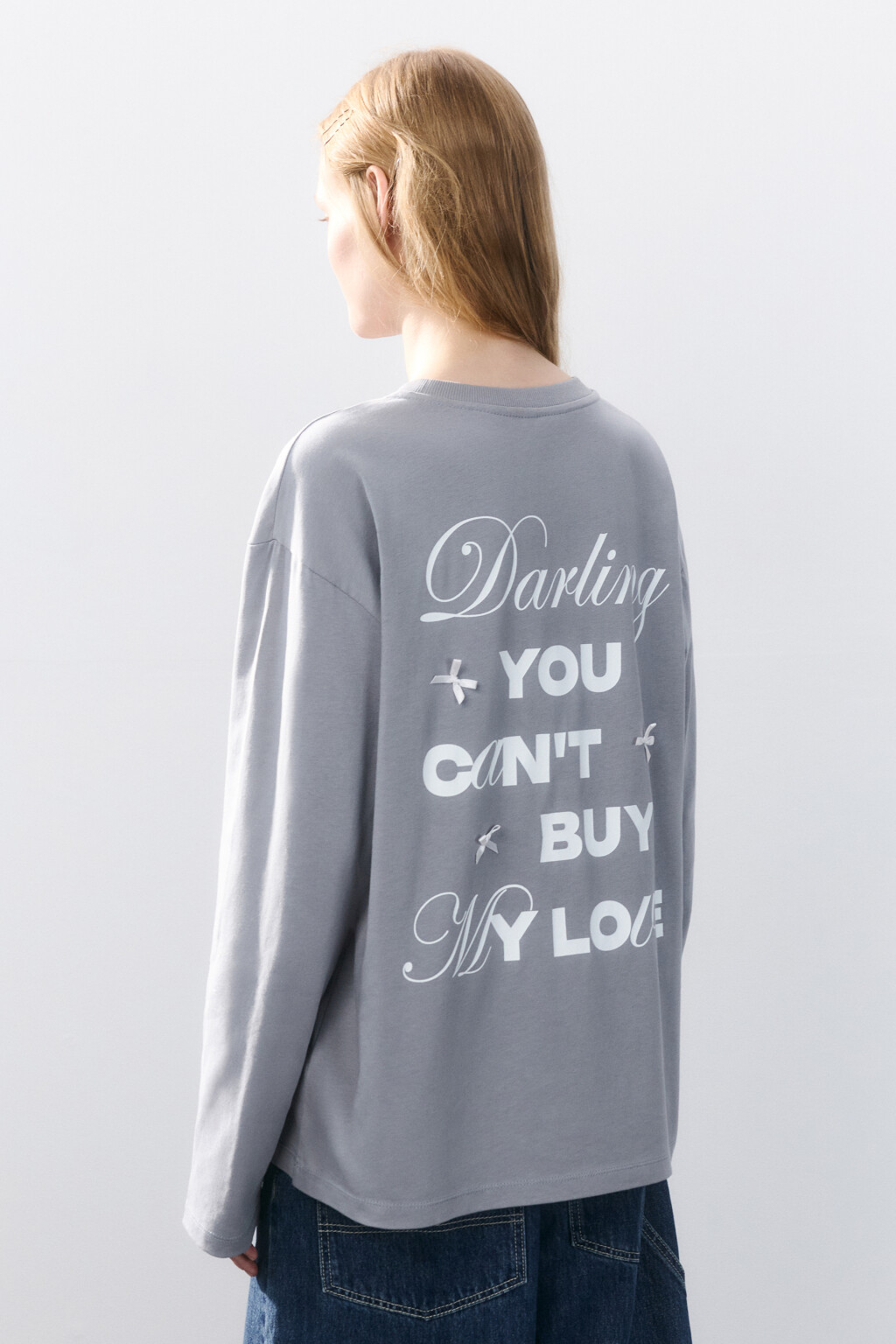 Лонгслив хлопковый с принтом - цвет серый - 3