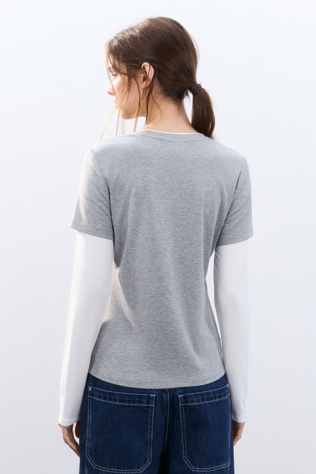 Лонгслив вискозный с двойными рукавами - цвет серый - 3