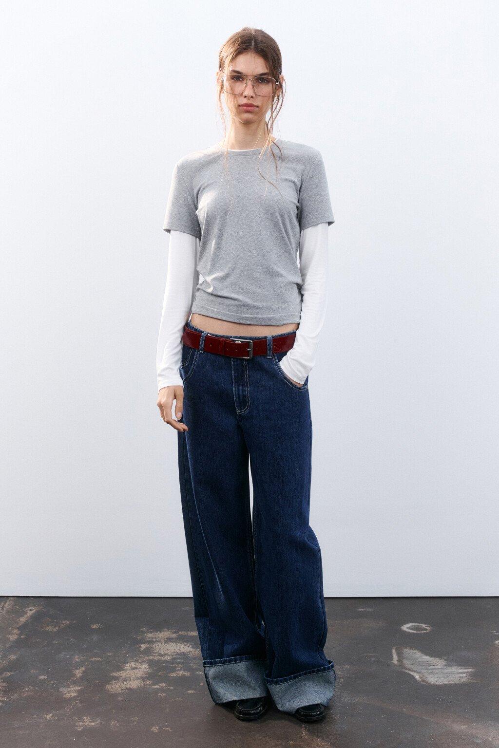 Лонгслив вискозный с двойными рукавами - цвет серый - 4