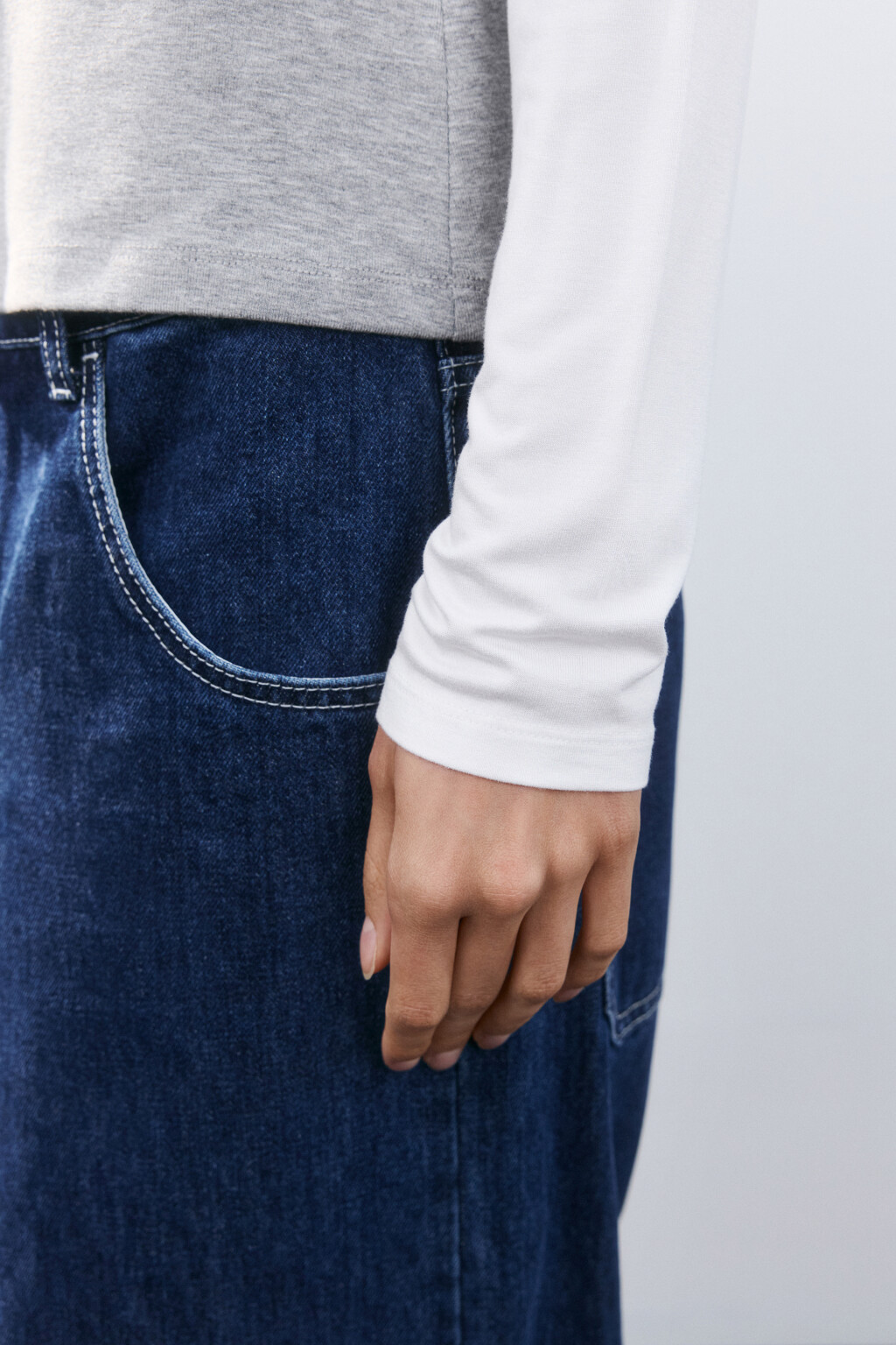 Лонгслив вискозный с двойными рукавами - цвет серый - 6