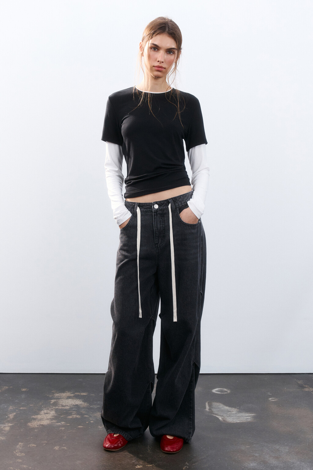 Лонгслив вискозный с двойными рукавами - цвет черный - 4