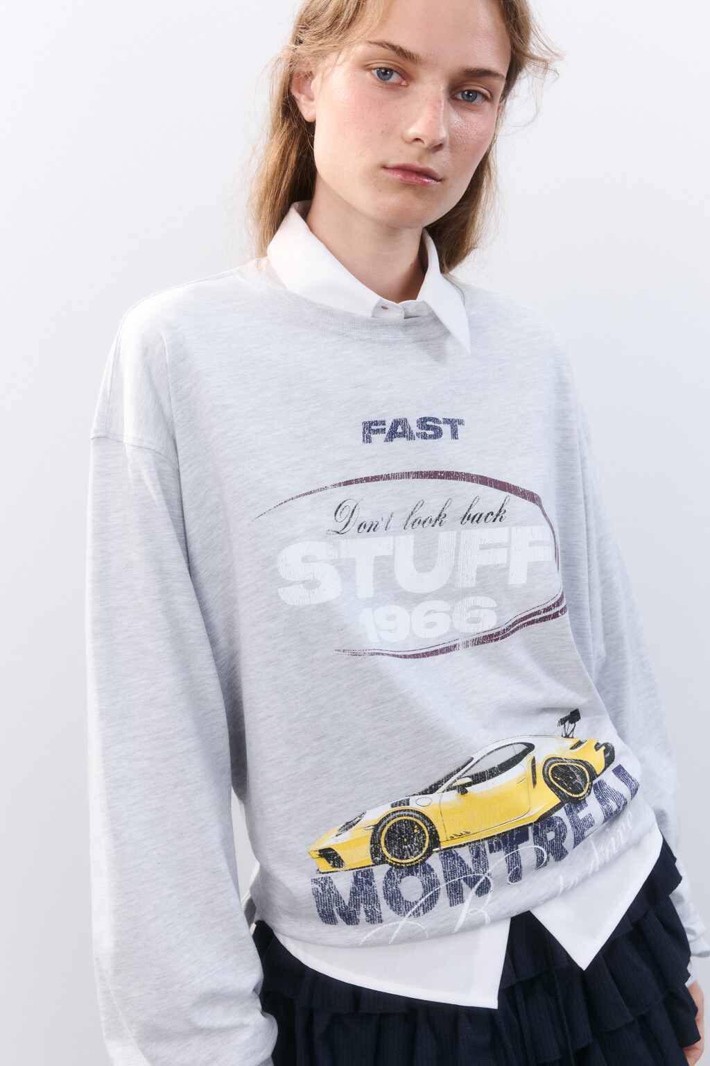 Лонгслив oversize с принтом - цвет серый - 1