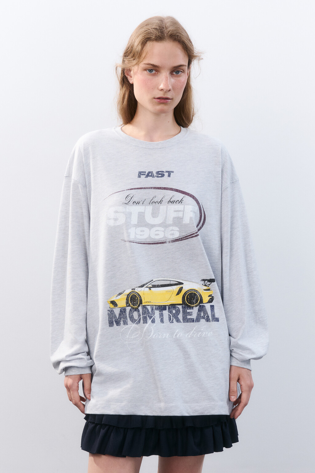 Лонгслив oversize с принтом - цвет серый - 2