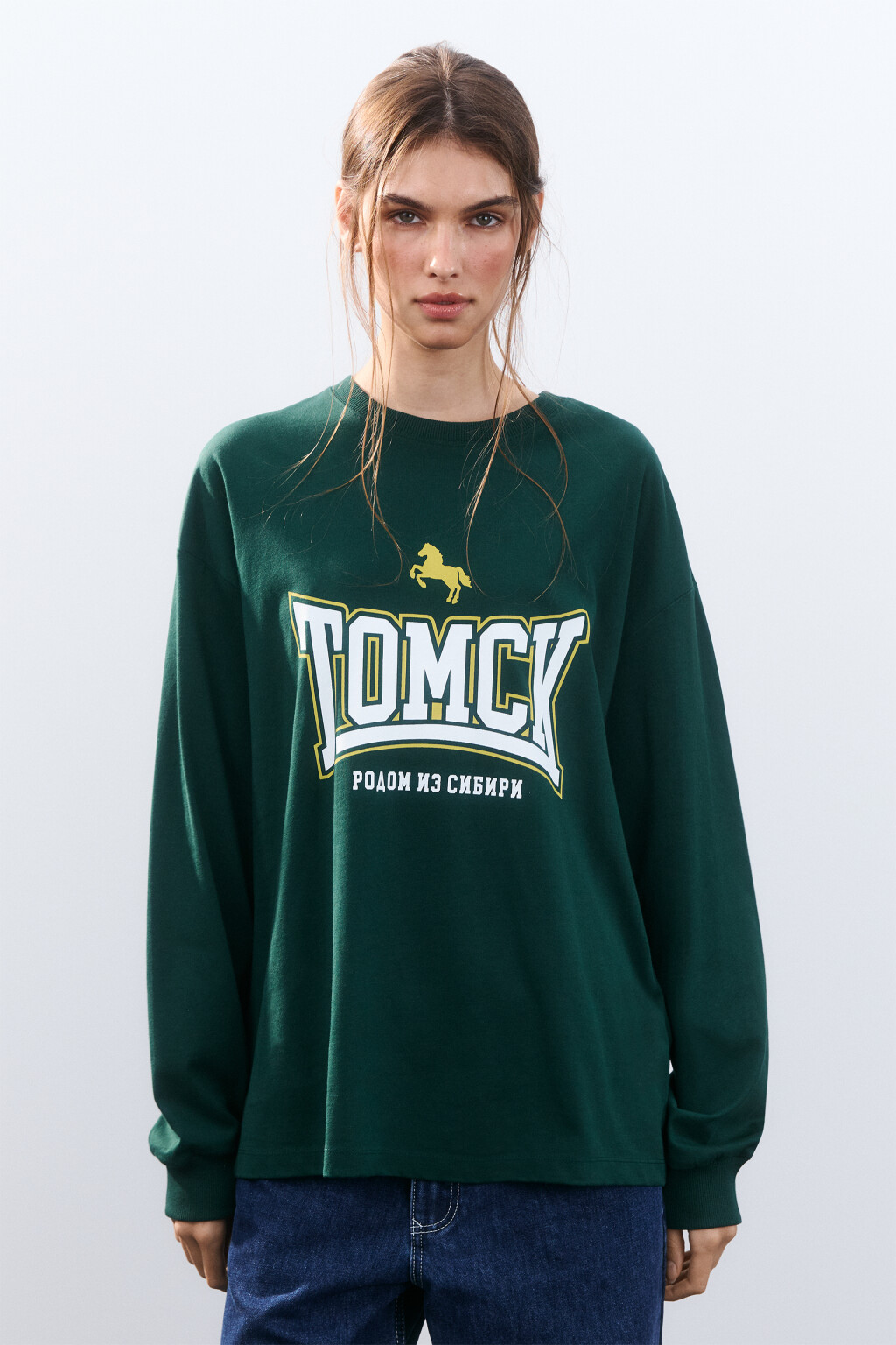 Лонгслив хлопковый с принтом - цвет зеленый - 2