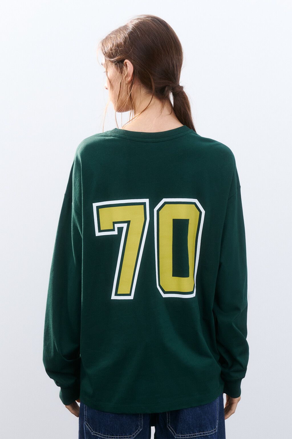 Лонгслив хлопковый с принтом - цвет зеленый - 3