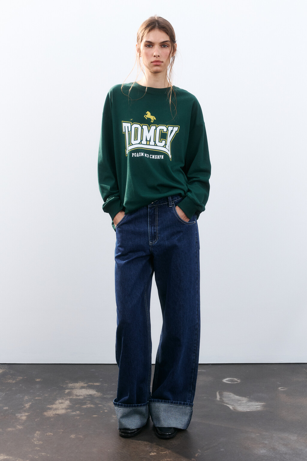 Лонгслив хлопковый с принтом - цвет зеленый - 4