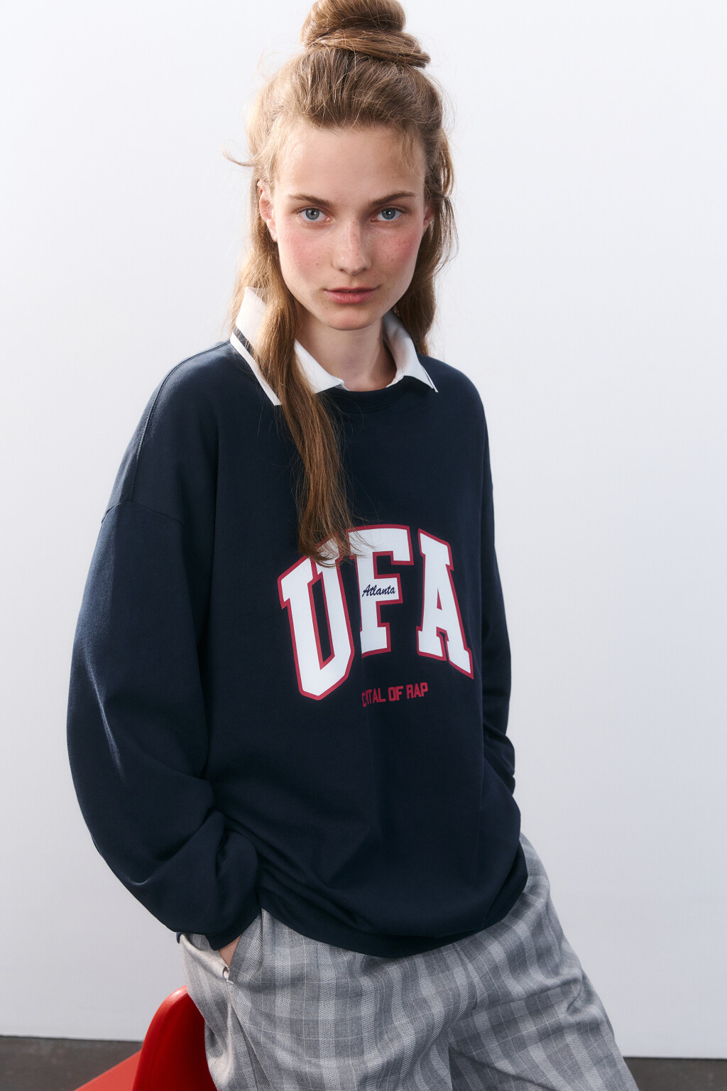 Лонгслив хлопковый с принтом - цвет синий - 1