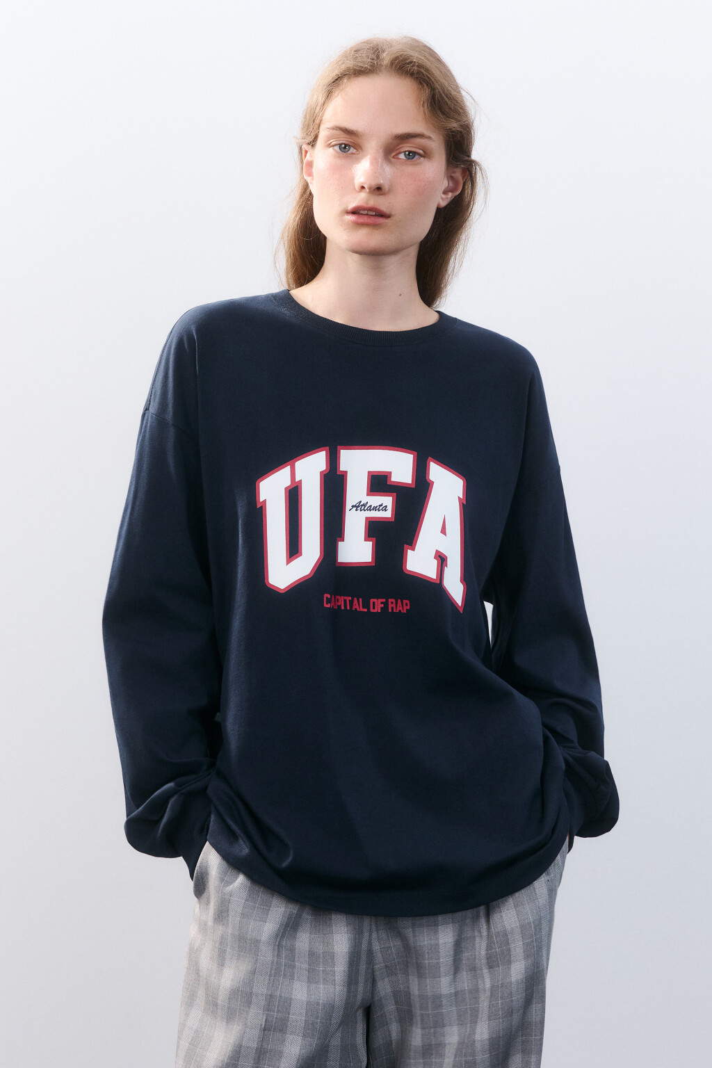 Лонгслив хлопковый с принтом - цвет синий - 2