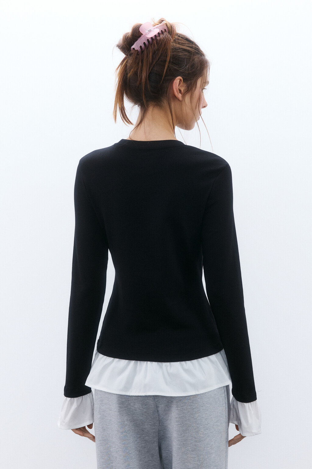 Лонгслив облегающий с оборками - цвет черный - 3