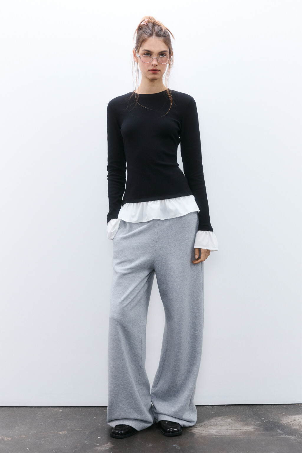 Лонгслив облегающий с оборками - цвет черный - 4