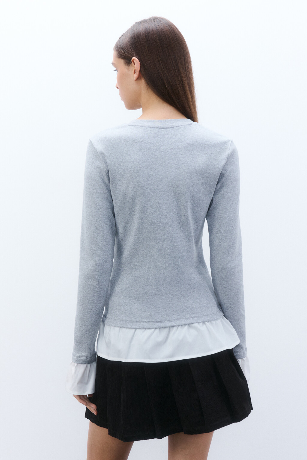 Лонгслив облегающий с оборками - цвет серый - 3