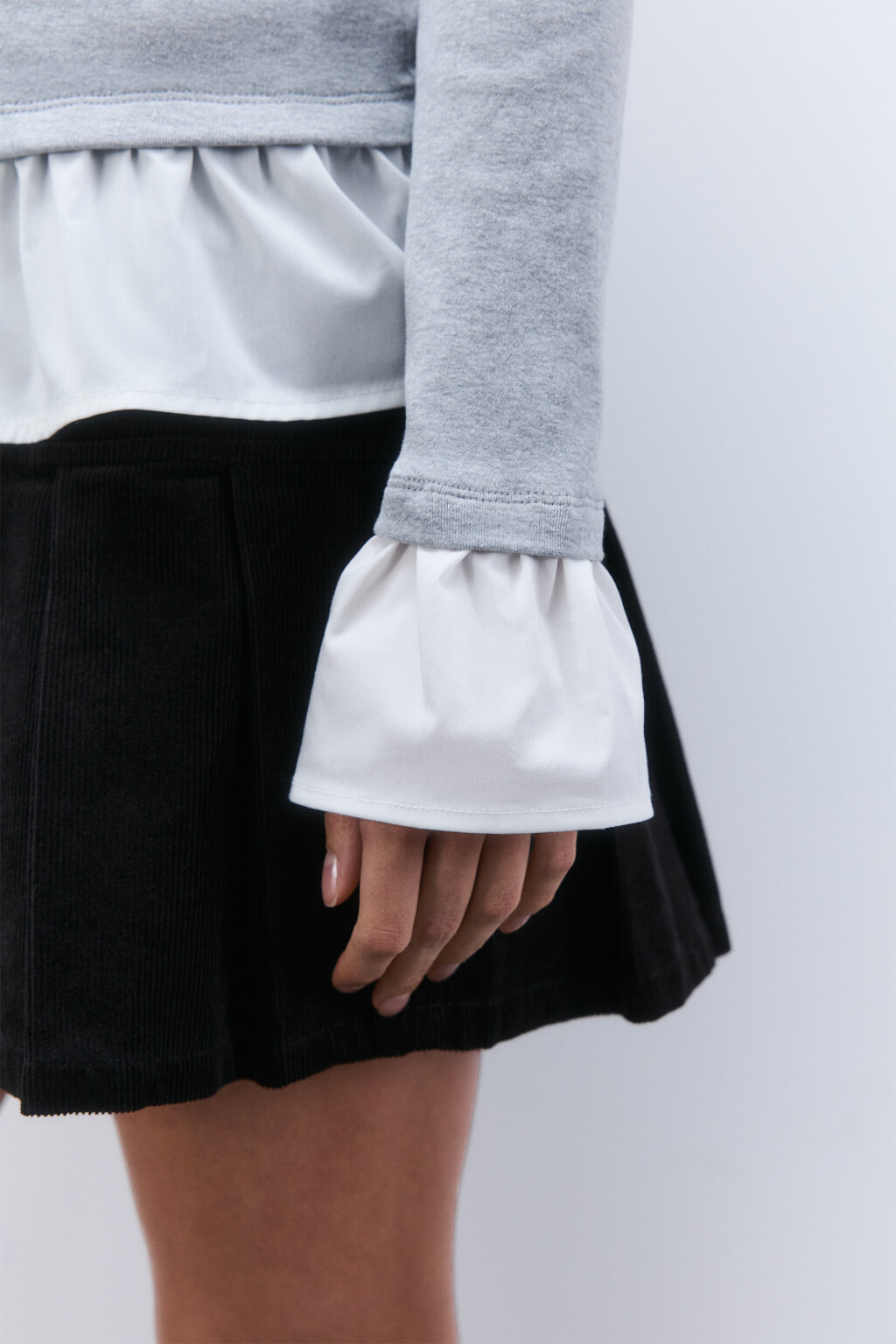 Лонгслив облегающий с оборками - цвет серый - 6