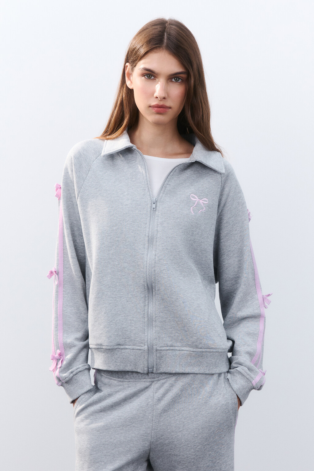 Толстовка на молнии с лампасами - цвет серый - 2