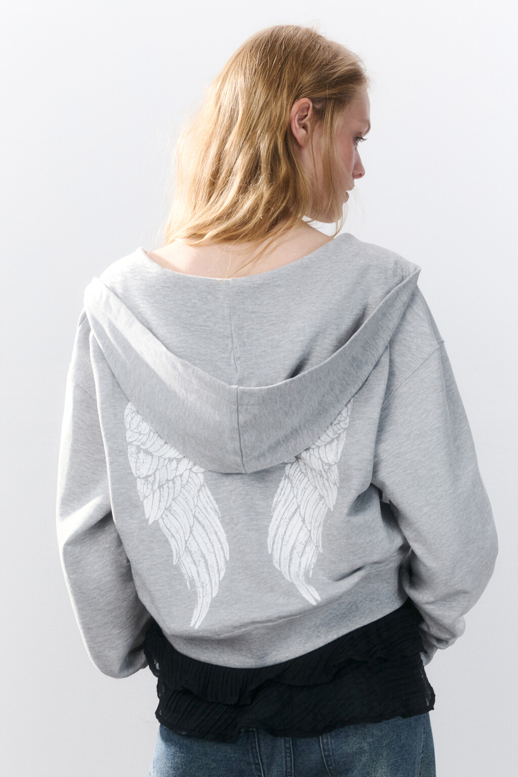 Худи-зипка укороченная с капюшоном - цвет серый - 1