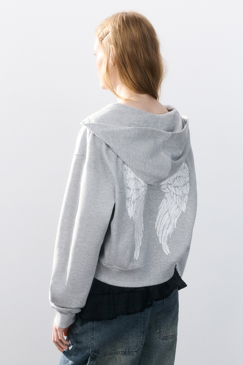 Худи-зипка укороченная с капюшоном - цвет серый - 3