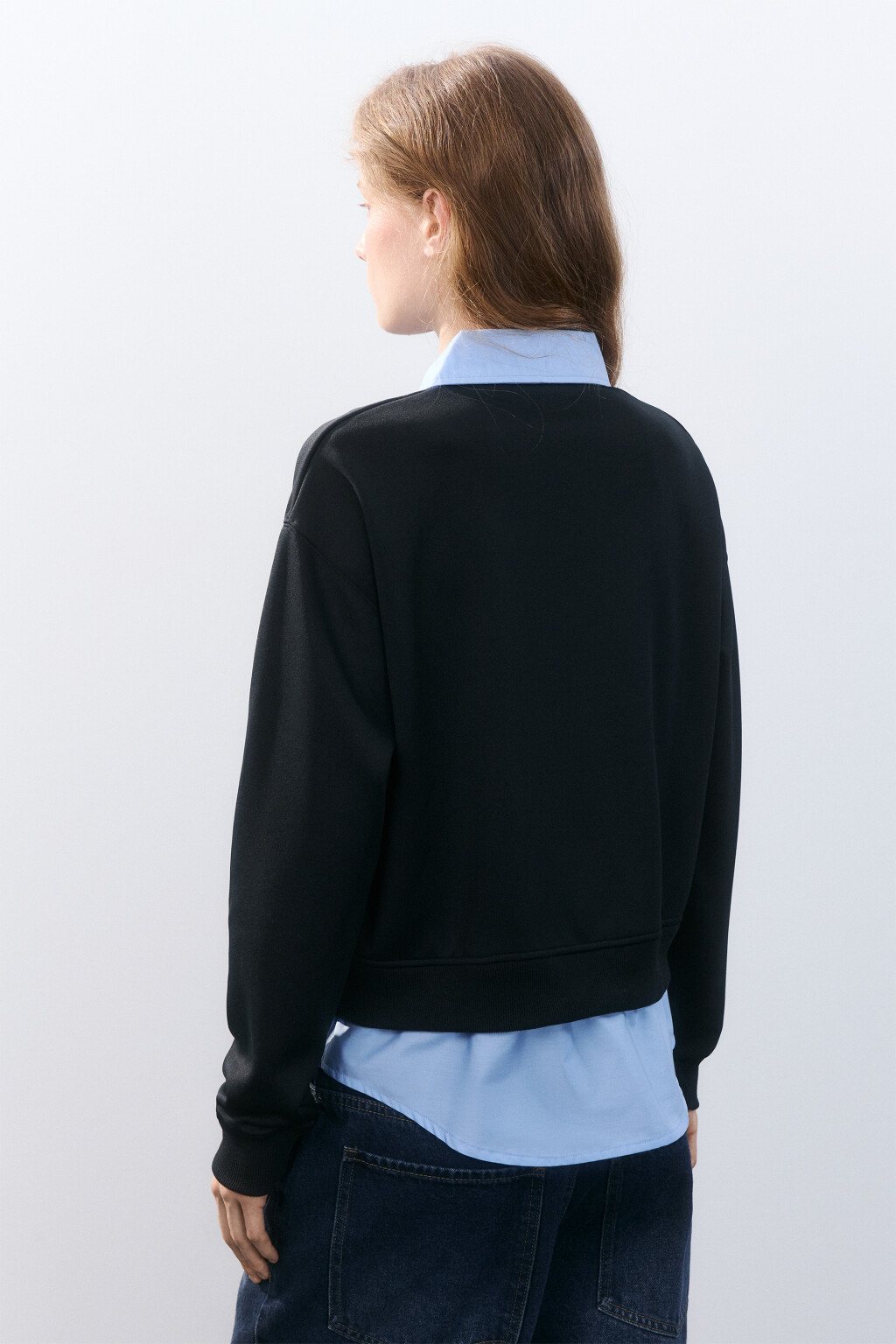 Свитшот с имитацией рубашки - цвет черный - 3