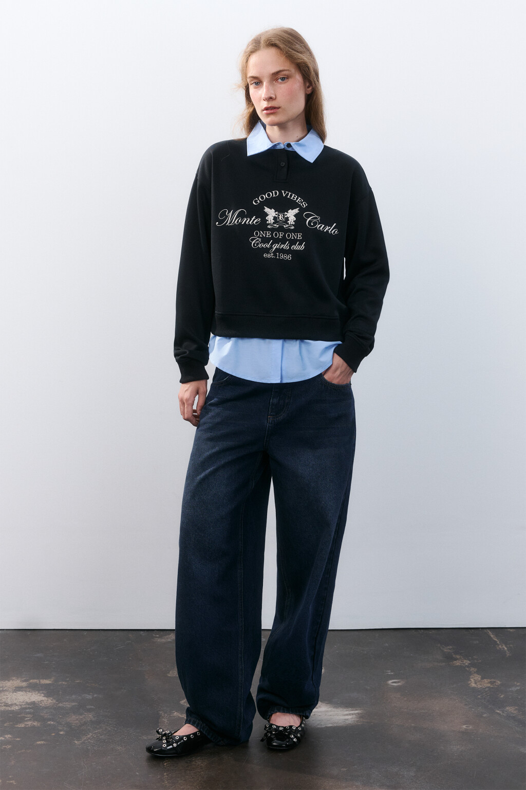 Свитшот с имитацией рубашки - цвет черный - 4