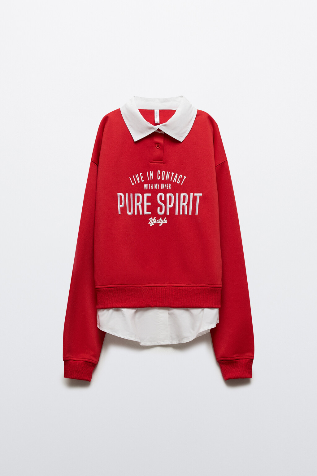 Свитшот с имитацией рубашки - цвет красный - 7