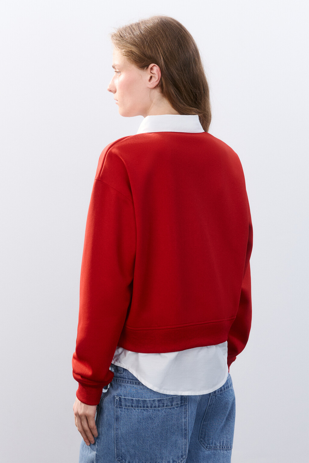 Свитшот с имитацией рубашки - цвет красный - 3
