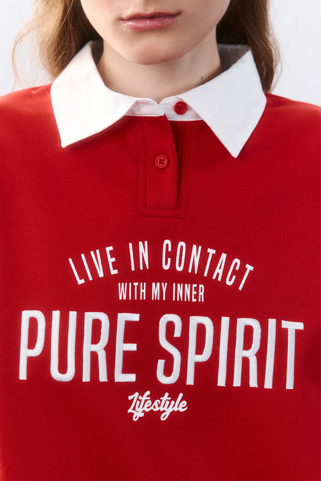 Свитшот с имитацией рубашки - цвет красный - 5