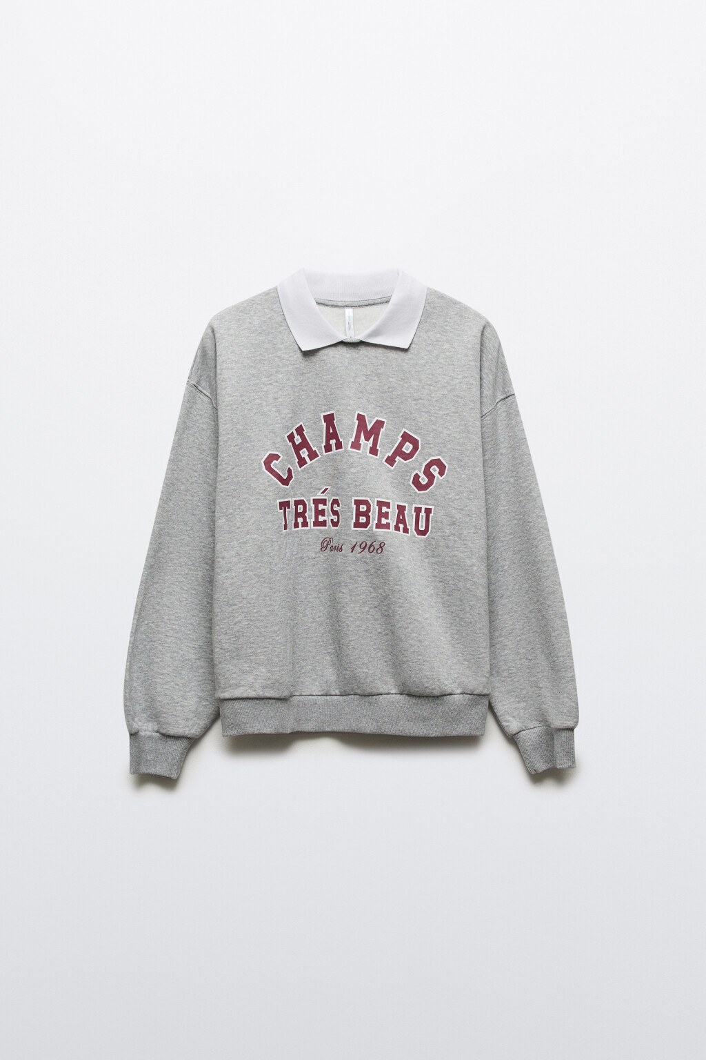 Свитшот с воротником и принтом - цвет серый - 8