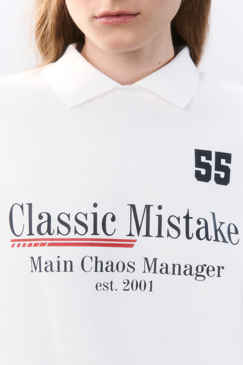 Свитшот с воротником и принтом - цвет белый - 5