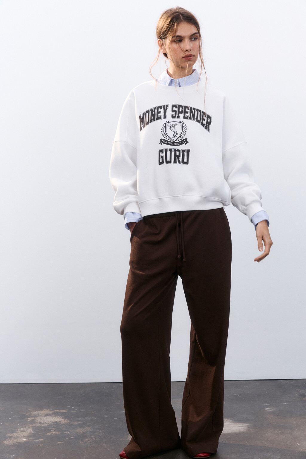 Свитшот утепленный с принтом - цвет белый - 1