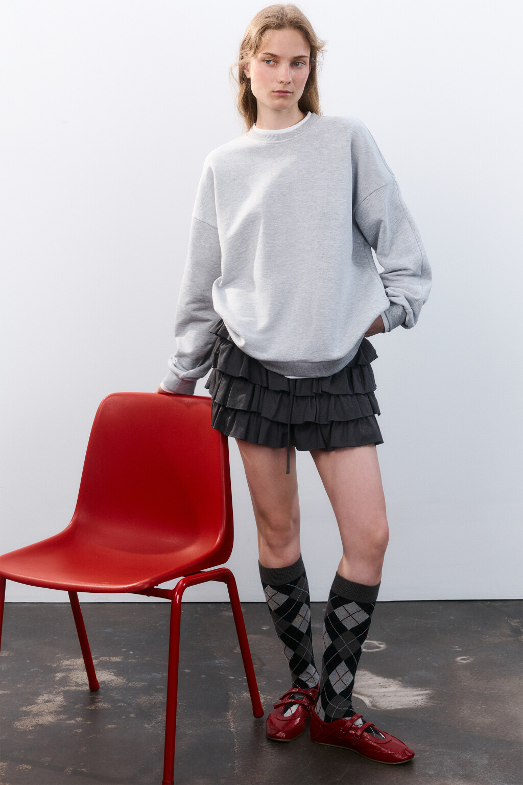 Свитшот с имитацией второго слоя - цвет серый - 1