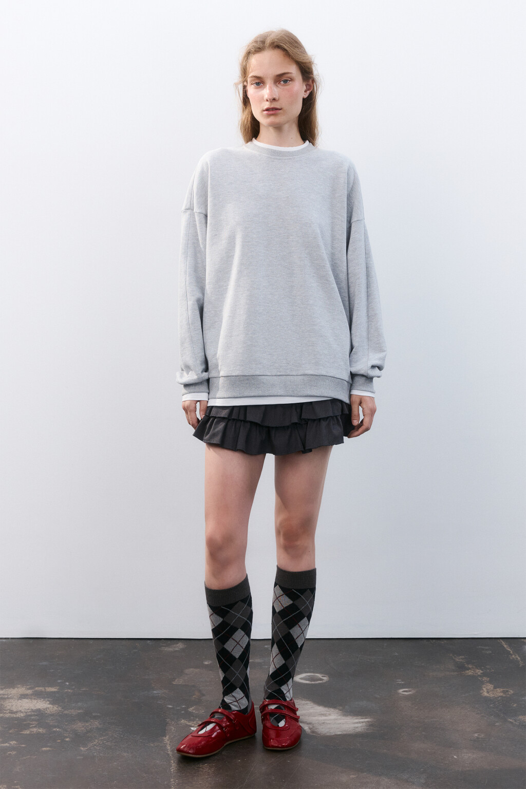 Свитшот с имитацией второго слоя - цвет серый - 5