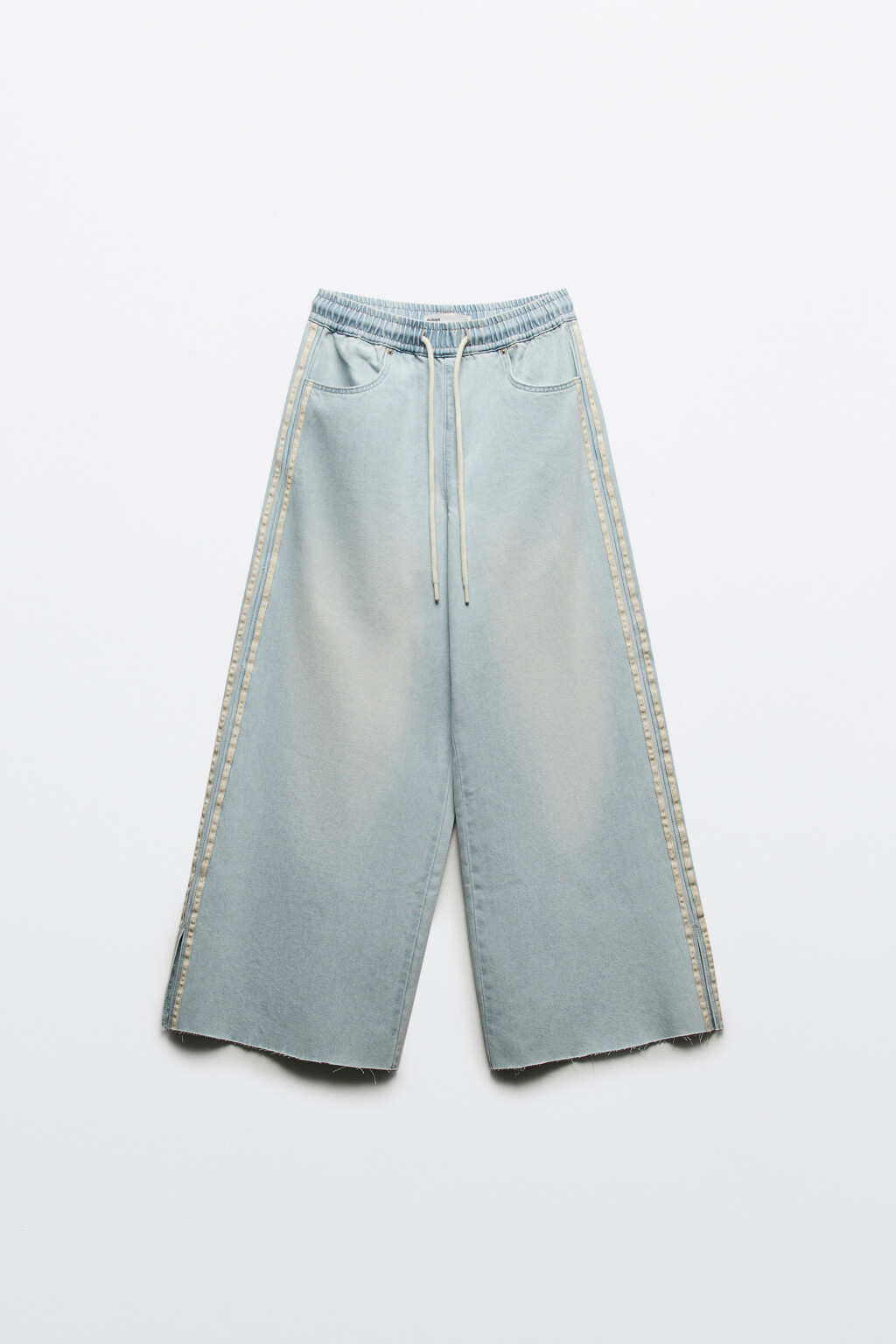 Джинсы широкие с лампасами и завязками - цвет голубой - 8