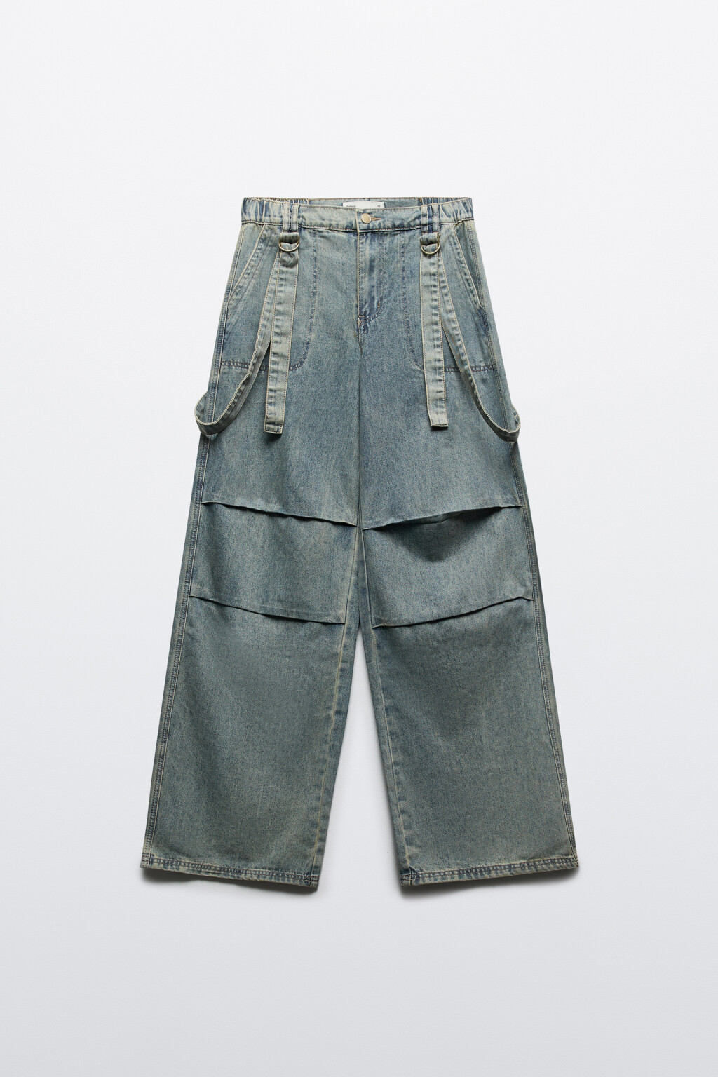 Джинсы baggy со складками и ремнями - цвет синий - 7