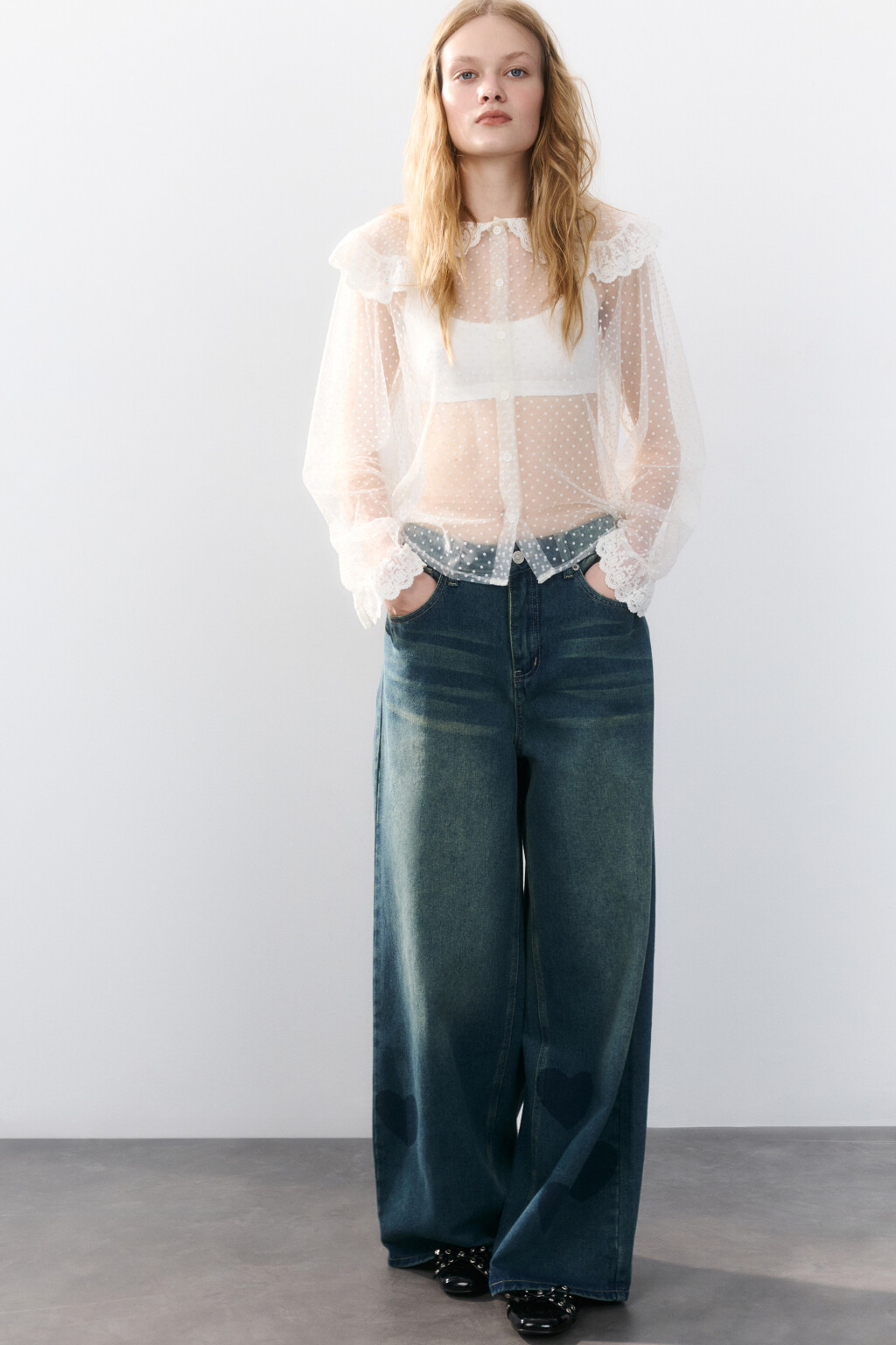 Джинсы baggy fit с сердечками - цвет темный тинт - 2