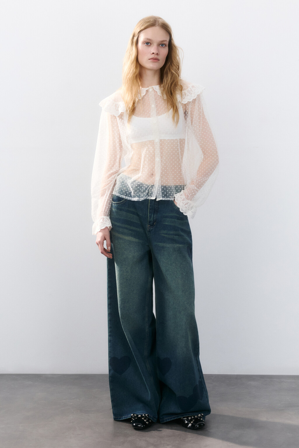 Джинсы baggy fit с сердечками - цвет темный тинт - 5