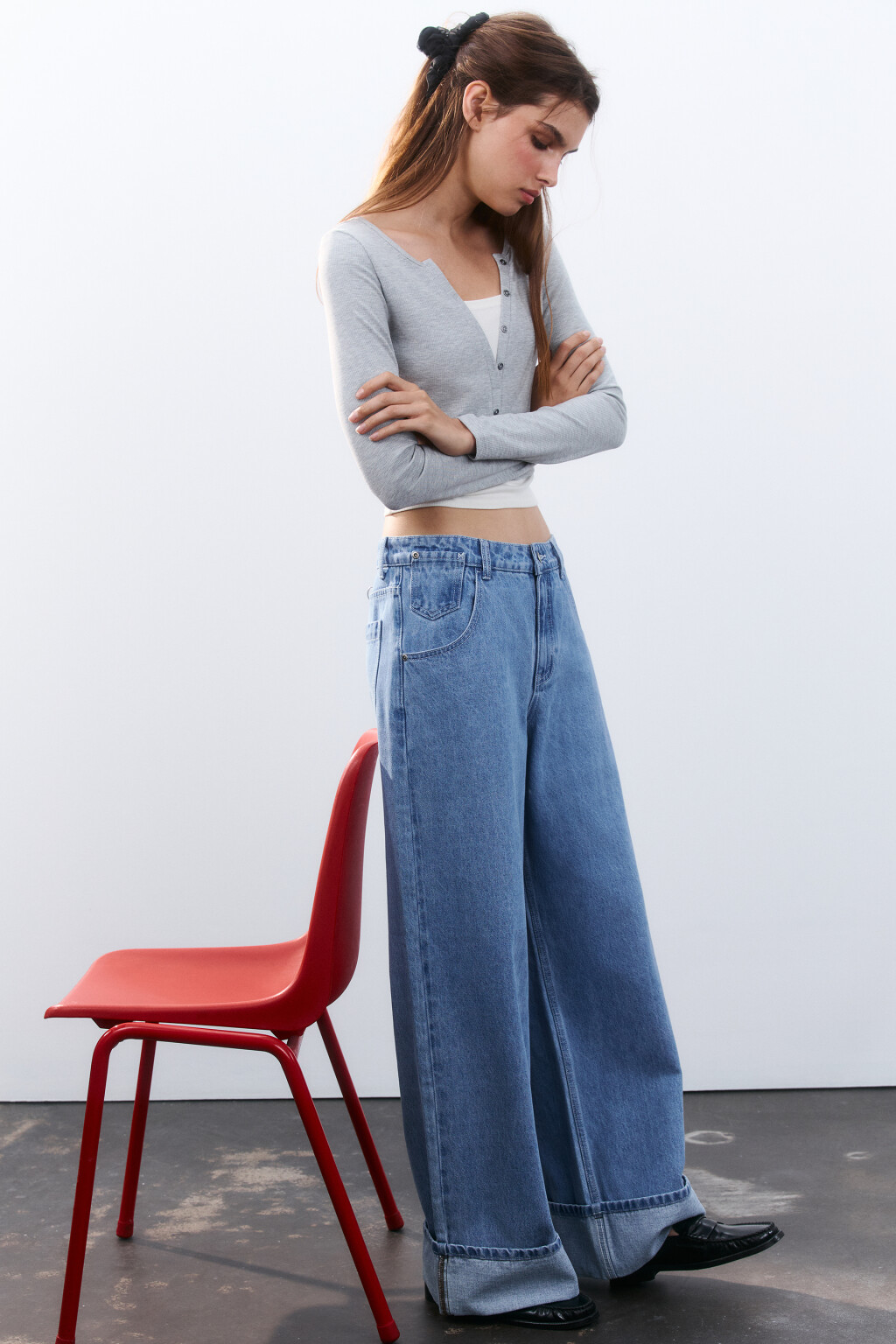 Джинсы baggy fit с подворотами - цвет голубой - 1