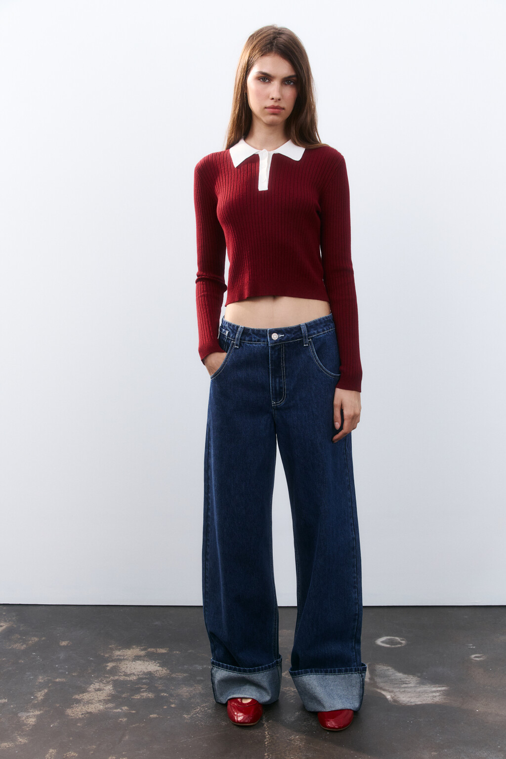 Джинсы baggy fit с подворотами - цвет синий - 1