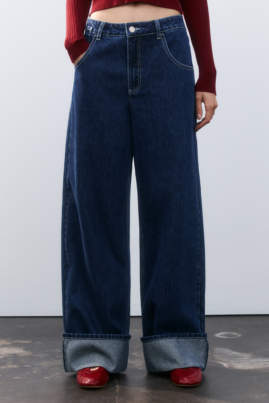 Джинсы baggy fit с подворотами - цвет синий - 2