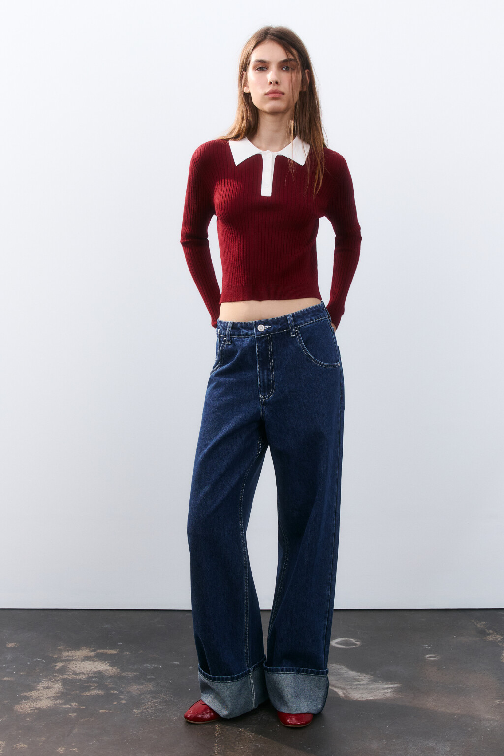 Джинсы baggy fit с подворотами - цвет синий - 4