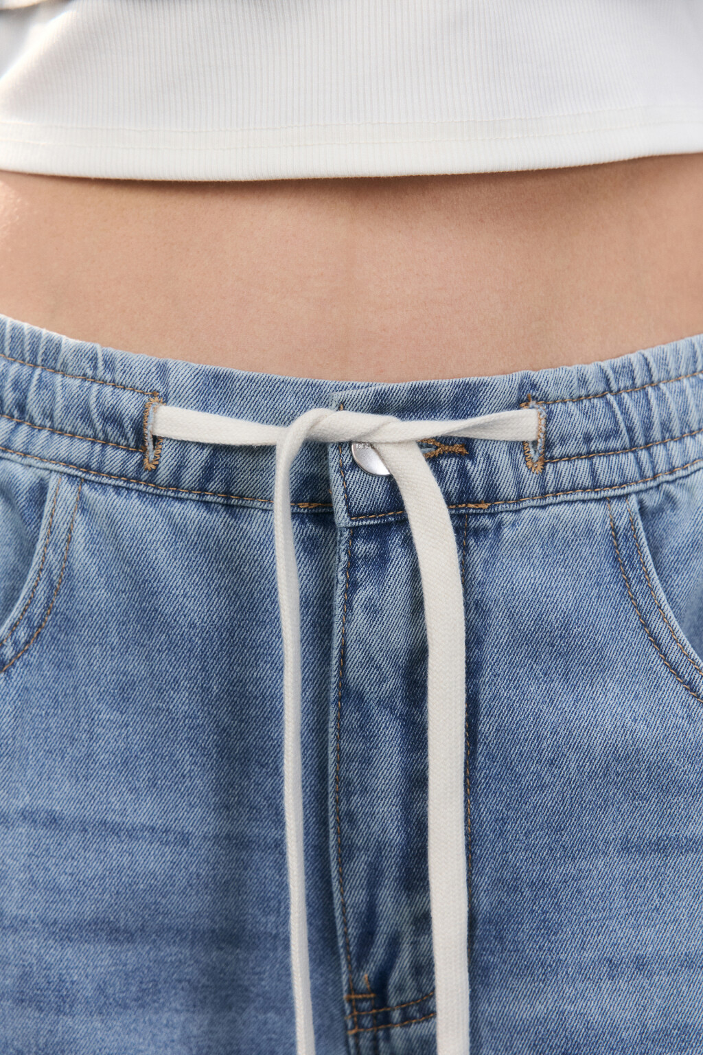 Джинсы baggy fit с эластичным поясом и шнурком - цвет голубой - 6