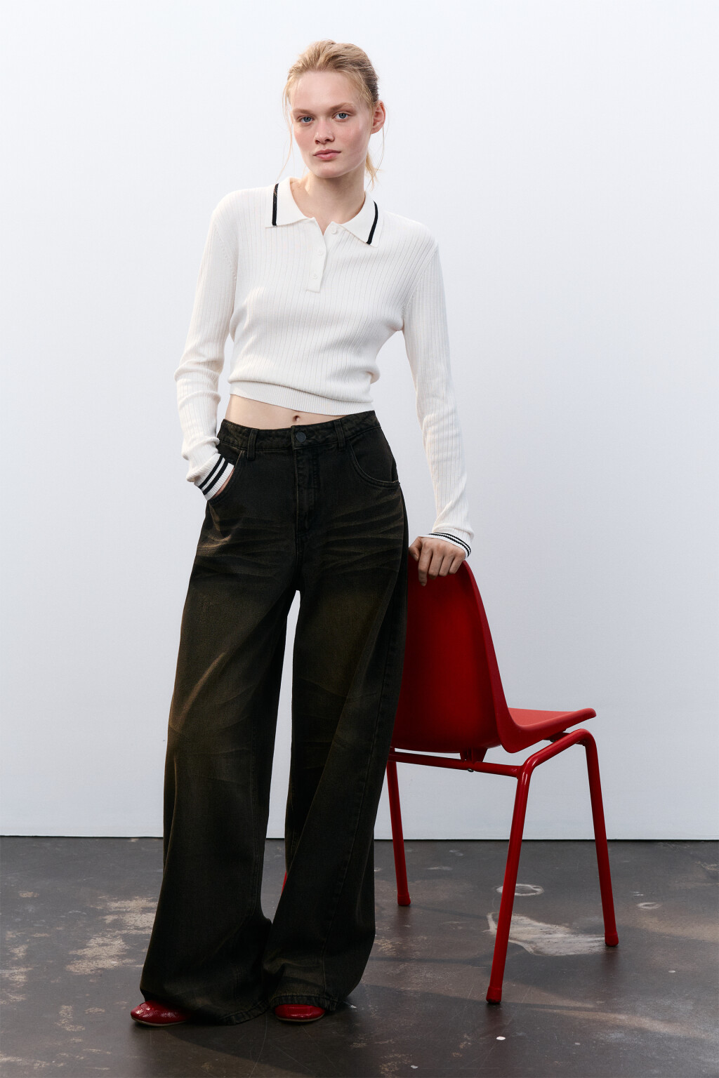 Джинсы baggy fit со средней посадкой - цвет коричневый - 1