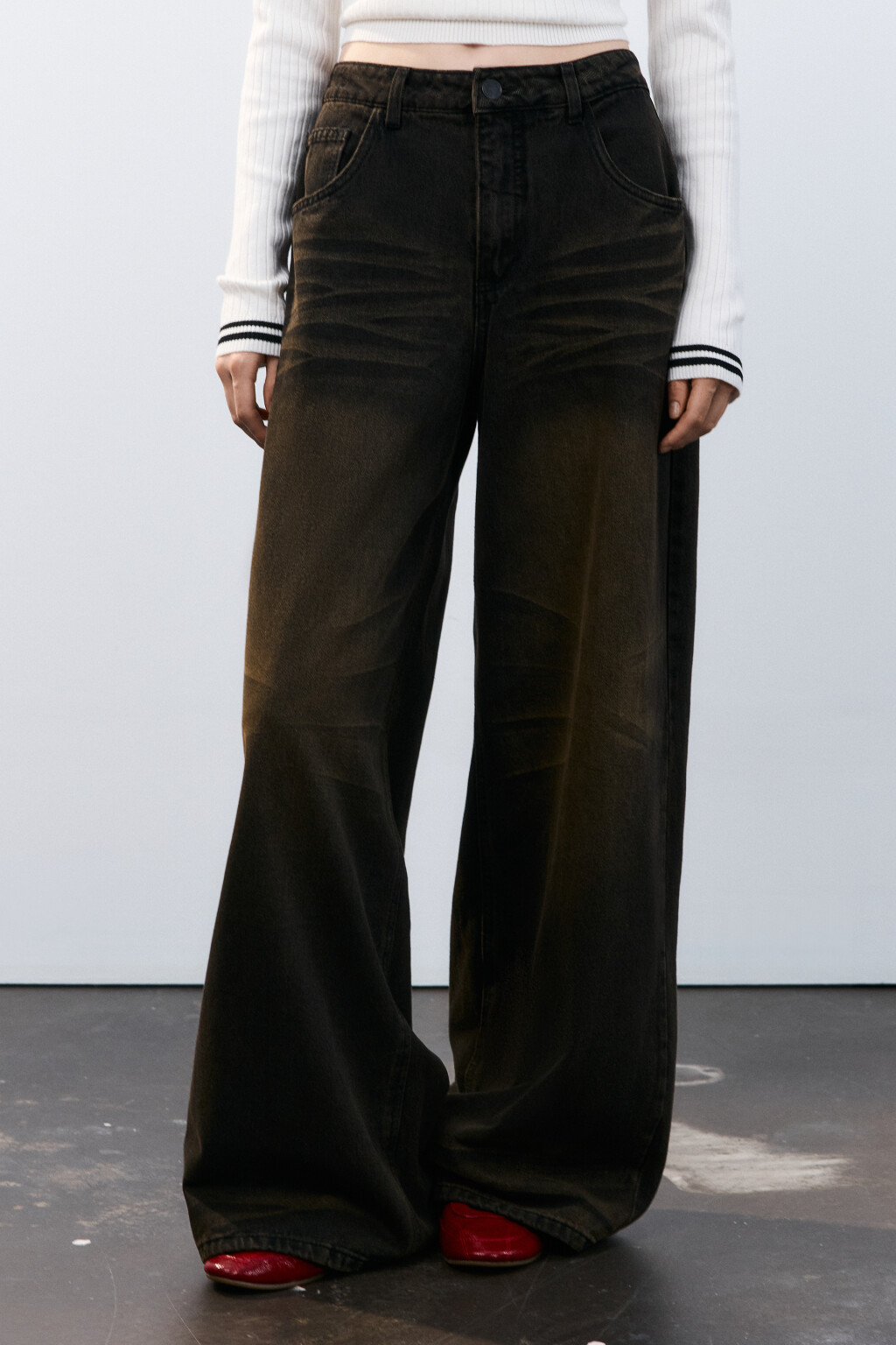 Джинсы baggy fit со средней посадкой - цвет коричневый - 2