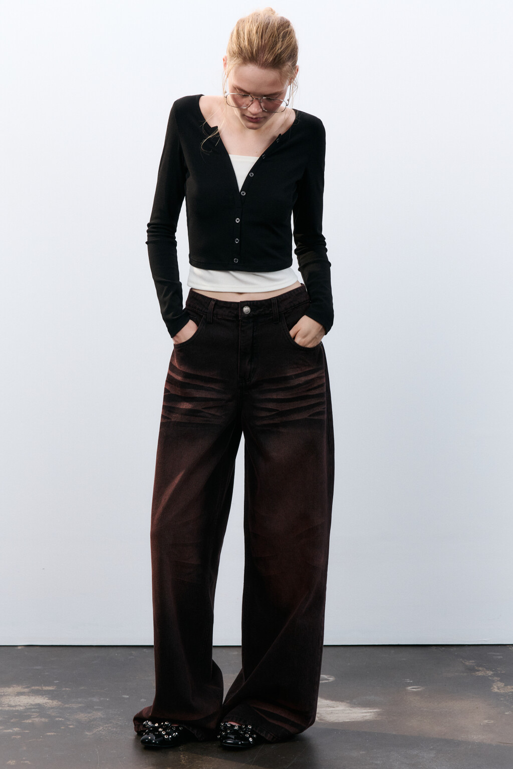 Джинсы baggy fit со средней посадкой - цвет бордовый - 1