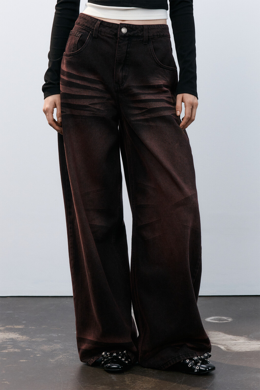 Джинсы baggy fit со средней посадкой - цвет бордовый - 2