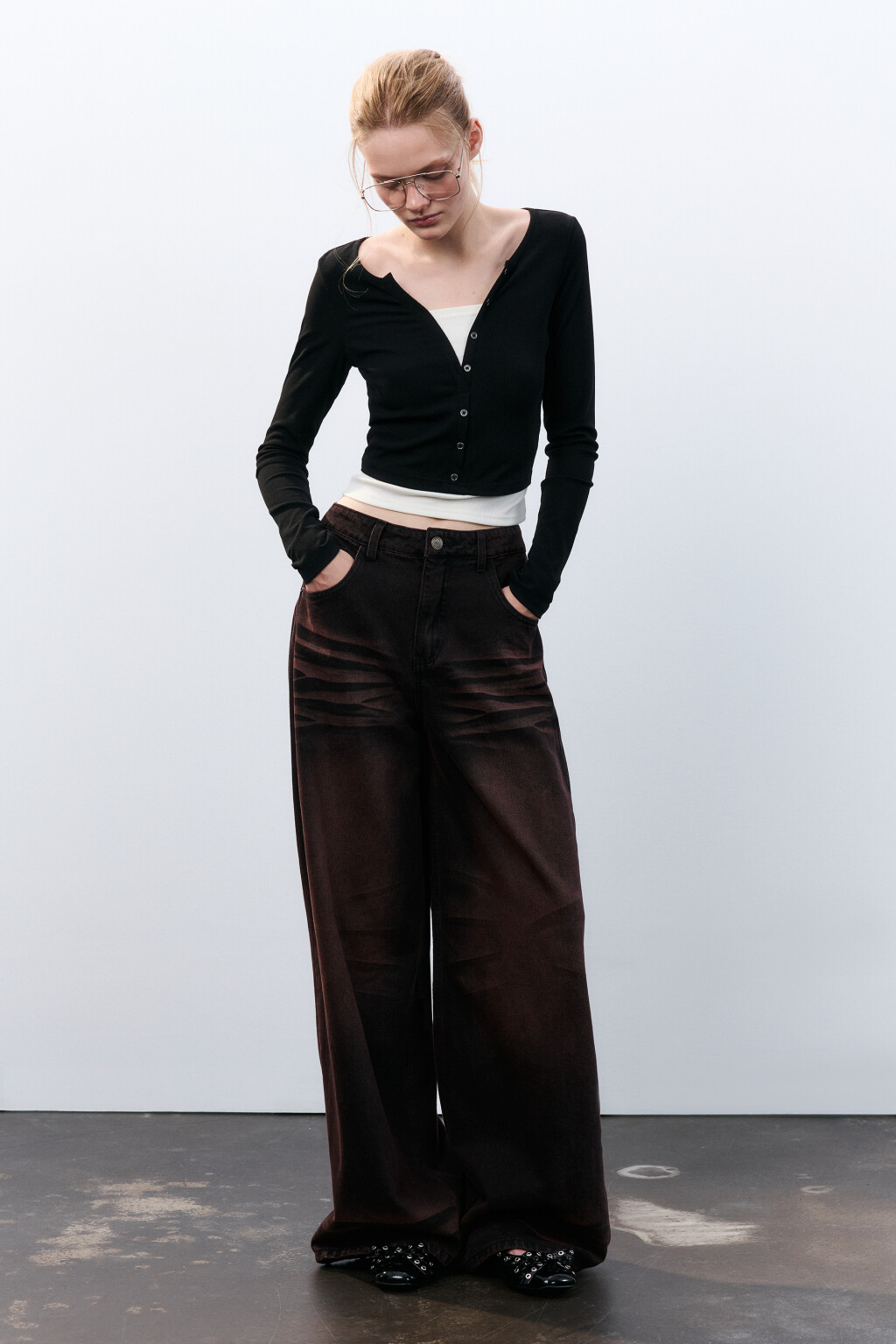 Джинсы baggy fit со средней посадкой - цвет бордовый - 4