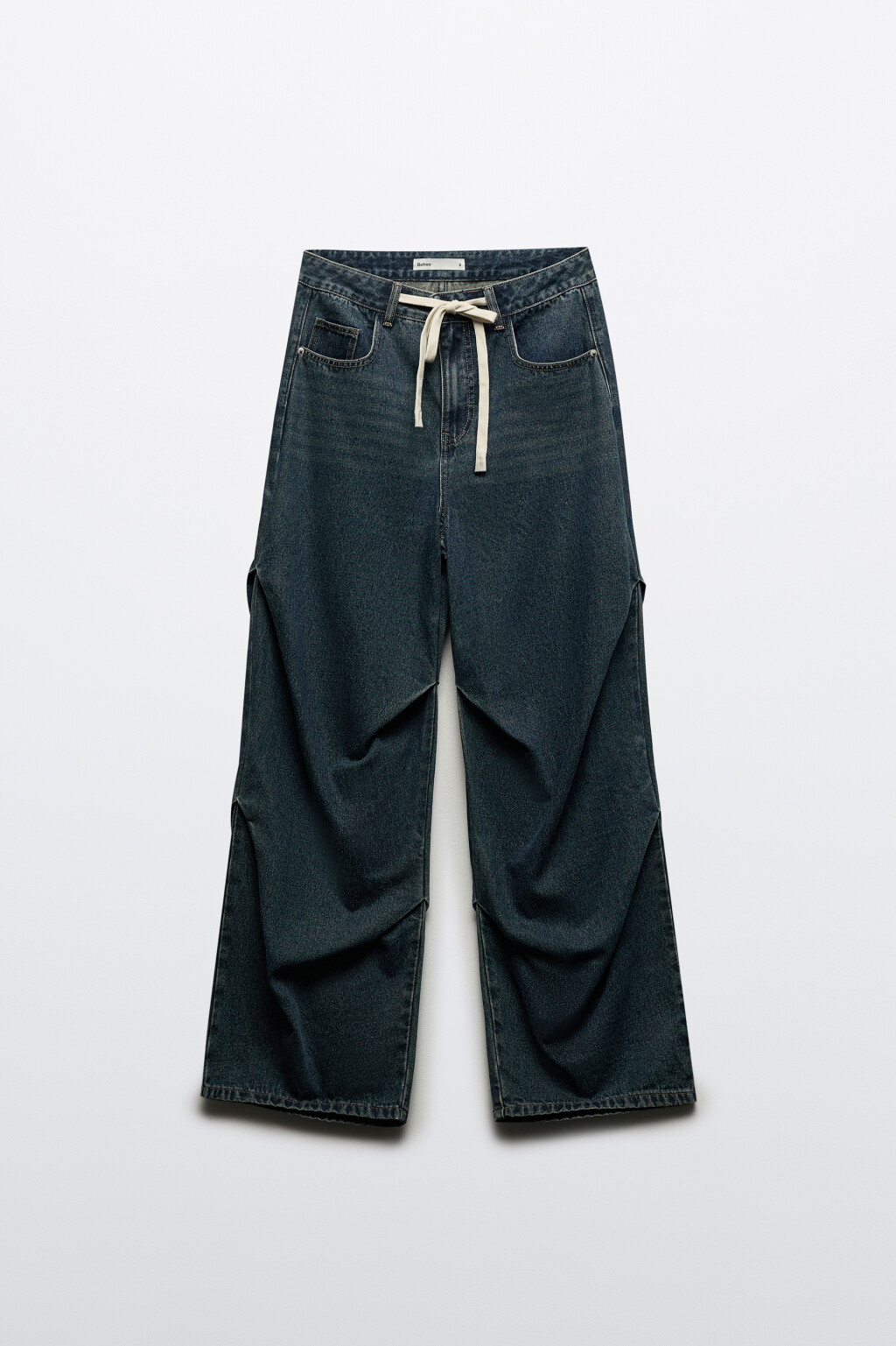 Джинсы baggy со складками и шнурком - цвет синий - 7