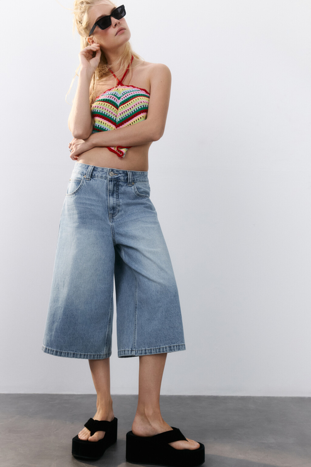 Джортсы широкие с низкой посадкой - цвет голубой - 1